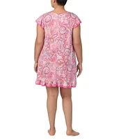 Ellen Tracy Plus Printed Flutter-Sleeve Nightgown