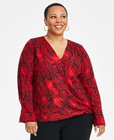 I.n.c. International Concepts Plus Cuffed Surplice Blouse, Exclusively at Macy's