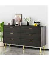 Homsee Black Wood Dresser Chest of Drawer With 6 Drawers
