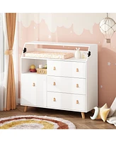 Homsee White Wooden Storage Cabinet with 4-Drawer and Open Shelf