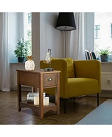 Gymax Contemporary Chair Side End Table Compact Table w/ Drawer Nightstand Tawny