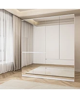 Famapy White High Gloss Mirrored Doors Big Wardrobe Combo Armoires