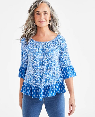 Style & Co Petite Dainty Flower Printed Flutter-Sleeve Top, Created for Macy's