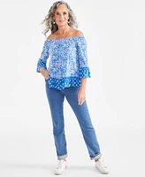 Style & Co Petite Dainty Flower Printed Flutter-Sleeve Top, Created for Macy's