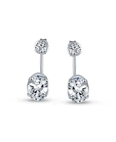 Bling Jewelry Modern Classic Minimalist Solitaire Cubic Zirconia Front Cz Back Ear Jackets Stud Earrings for Women .925 Sterling Silver