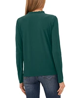 CeCe Women's Ruffle-Trim Long Sleeve Knit Top with Rhinestone Buttons