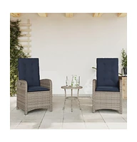 vidaXL Reclining Patio Chairs 2 pcs with Cushions Gray Poly Rattan