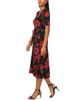 Msk Women's Printed V-Neck Short-Sleeve Midi Dress