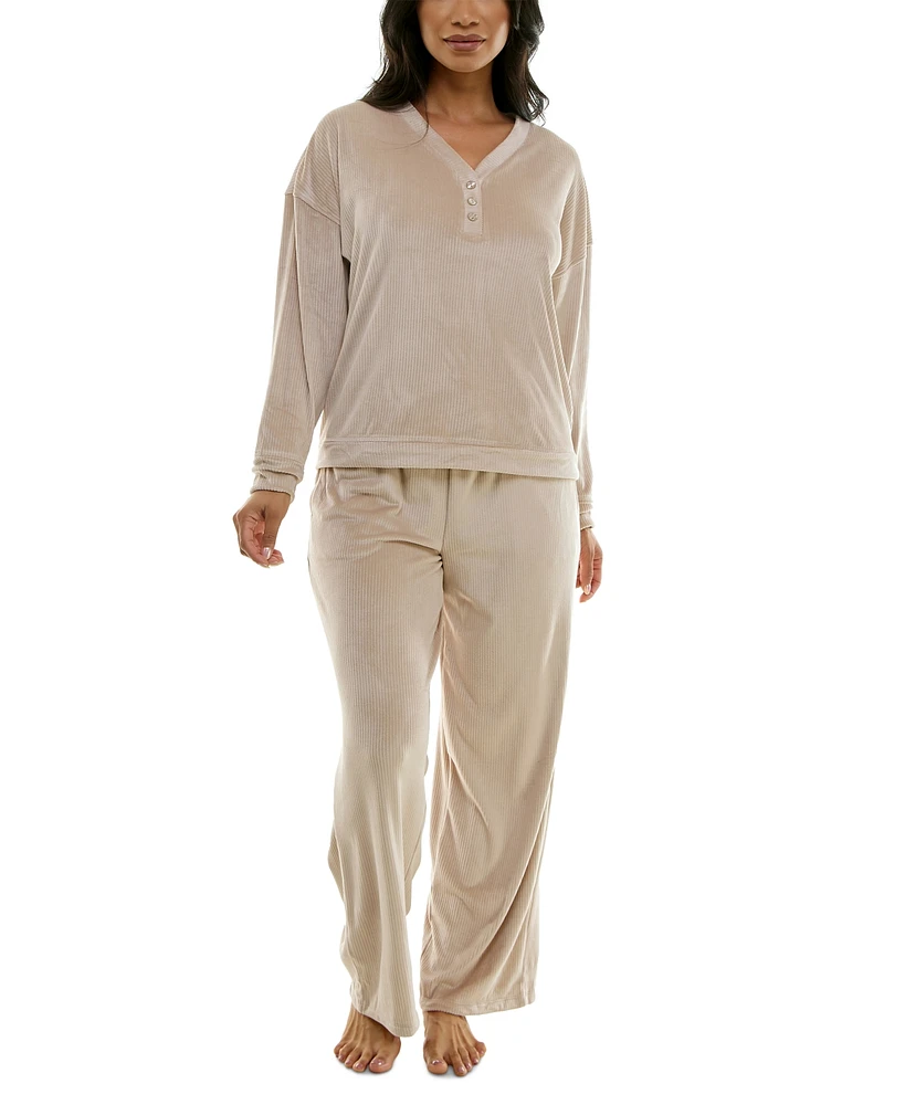 Roudelain Women's Long-Sleeve Ribbed Velour Pajama Set