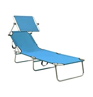 vidaXL Folding Sun Lounger with Canopy Steel Turquoise and Blue