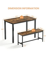 Slickblue Dining Table Set – Industrial Style Bar Table with 2 Benches and Chairs, Rustic Brown and Black