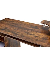 Slickblue D&N Solid Wood Computer Desk – Office Table with Pc Drawer, Storage Shelves, File Cabinet, Two Drawers, C-Tray, and Plant Shelf