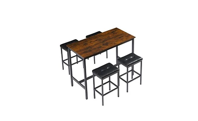 Slickblue 5-Piece Industrial Style Pub High Dining Table Set with Stools for Modern Bar Area