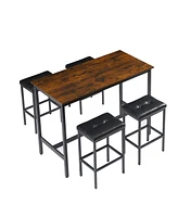 Slickblue 5-Piece Industrial Style Pub High Dining Table Set with Stools for Modern Bar Area