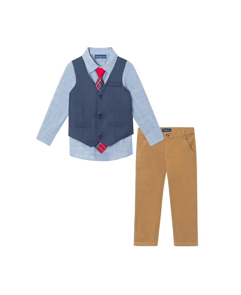 Andy & Evan Toddler Boys Toddler/Child Chambray Buttondown w/Tie, Vest Pants Set