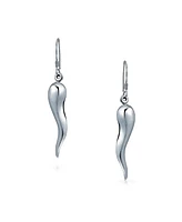 Bling Jewelry Lucky Italian Culture Horn Cornicello Style .925 Sterling Silver Dangle Earrings For Women Polished Finish