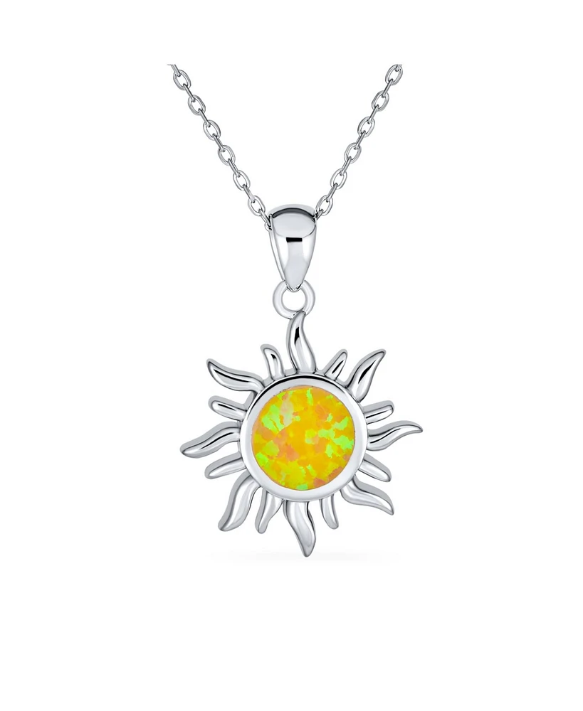 Bling Jewelry Irradiance Cz Accents Summer Beach Fun Created Orange Fire Opal Flaming Sunshine Star Sunburst Necklace Pendant Yellow Gold Plated .925