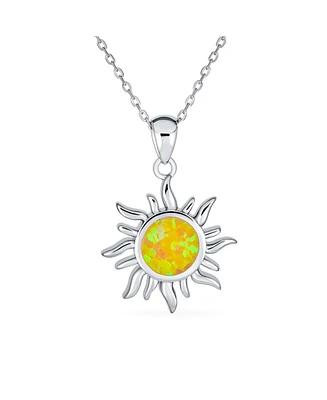 Bling Jewelry Irradiance Cz Accents Summer Beach Fun Created Orange Fire Opal Flaming Sunshine Star Sunburst Necklace Pendant Women Yellow Gold Plated