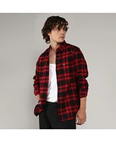 Campus Sutra Men's Midnight Black & Scarlet Red Brushed Buffalo Check Shirt