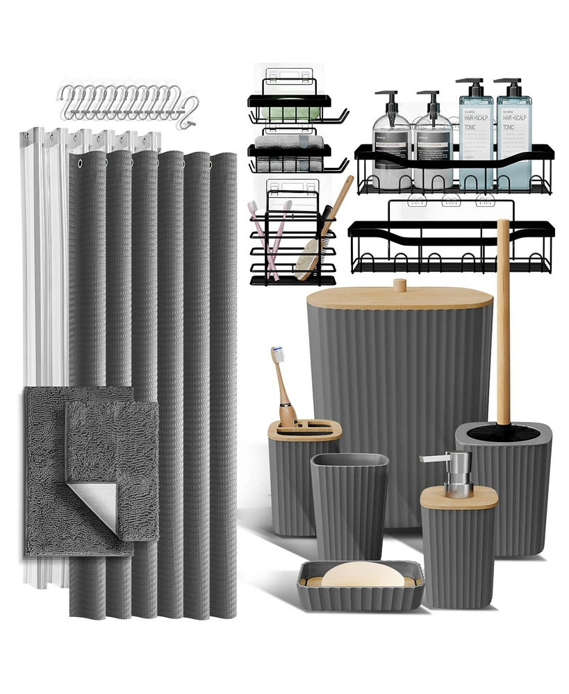 Clara Clark 27 Piece Complete Bathroom, Vanity & Shower Accessories Set - Grey