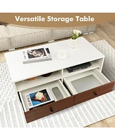 Gymax Coffee Table Modern Rectangle w/ Storage Shelf & Drawers Living Room Furniture