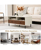 Gymax Coffee Table Modern Rectangle w/ Storage Shelf & Drawers Living Room Furniture
