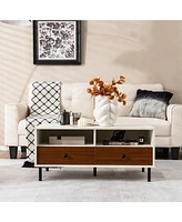 Gymax Coffee Table Modern Rectangle w/ Storage Shelf & Drawers Living Room Furniture