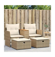 vidaXL Patio Sofa 2-Seater with Stools Beige Poly Rattan