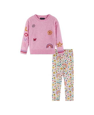 Andy & Evan Little Girls Toddler/Child Chenille Sweater Printed Legging Set