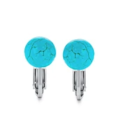 Bling Jewelry Simple Blue Compressed Turquoise Bead Round Ball Clip On Earrings .925 Sterling Silver 8MM