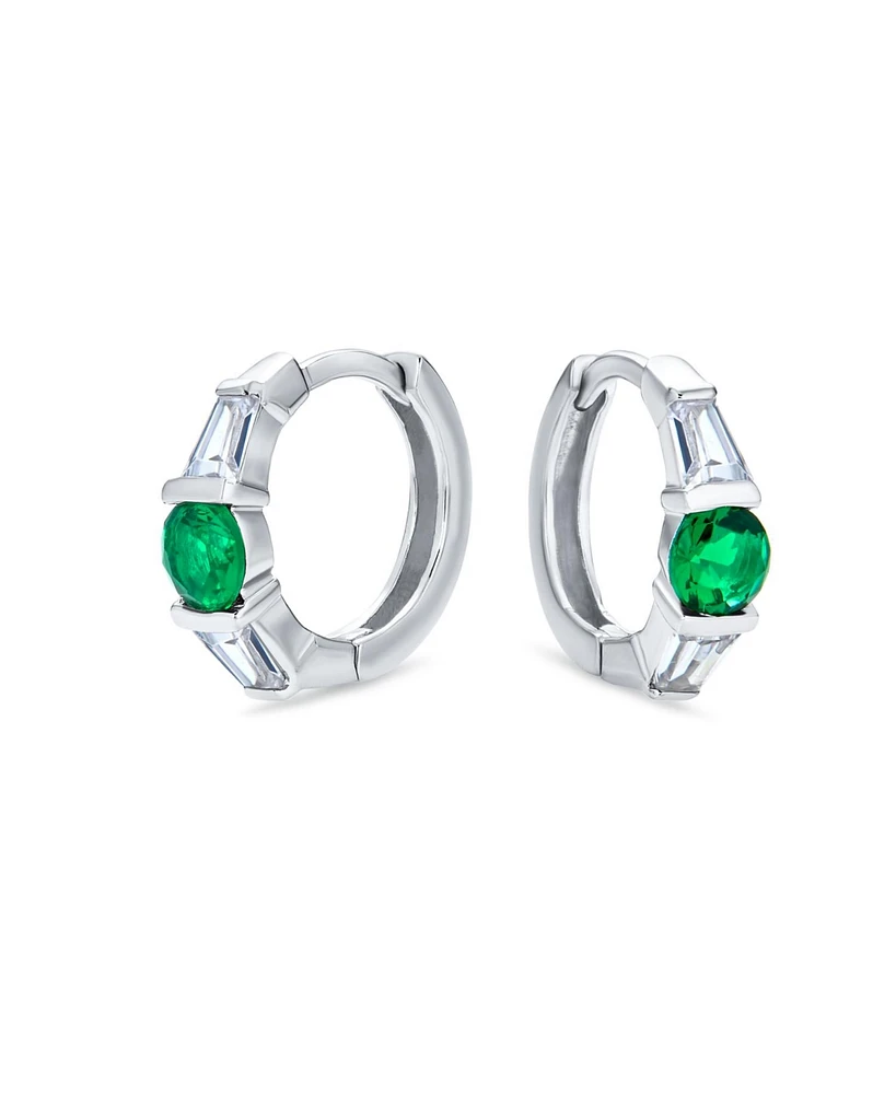 Bling Jewelry Classic Dainty Round Cubic Zirconia Solitaire Clear Green Cz Small Hoop Huggie Earrings For Women .925 Sterling Silver