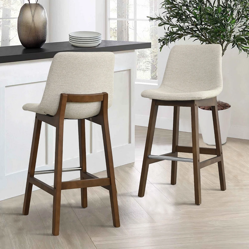 Maison Boucle Set of 2 Upholstered Bar Stools with Solid Wood Legs, Modern Counter Height Chairs for Kitchen Island, Bar, or Dining Room-Maison