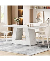 Tribesigns Dining Table for 4 to 6 People, 63" Rectangular Dining Room Table, Modern Wooden Faux Marble Dinner Table with Sturdy Base for Kitchen, Liv