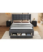 Slickblue Queen Size Upholstered Platform Bed with Large Storage Drawer