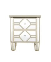 Slickblue Elegant Mirrored 2-Drawer Side Table with Golden Lines for Living Room, Hallway, Entryway