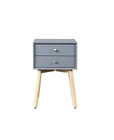 Slickblue Side Table with 2 Drawers and Rubber Wood Legs for Stylish Storage