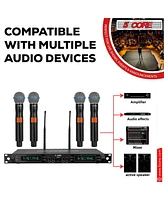 5 Core Wireless Microphone System 4 Channel Uhf 492F Range Portable Receiver w 4 Cordless Dynamic Mic