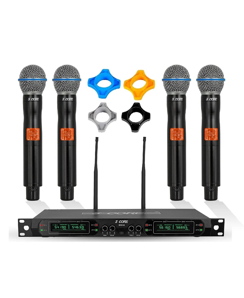 5 Core Wireless Microphone System 4 Channel Uhf 492F Range Portable Receiver w 4 Cordless Dynamic Mic