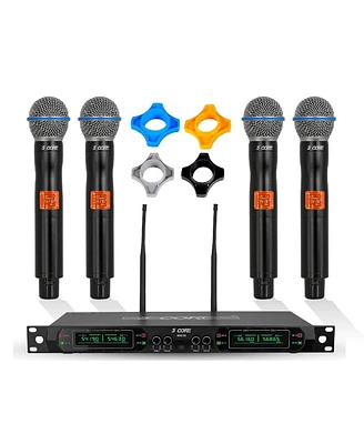 5 Core Wireless Microphone System 4 Channel Uhf 492F Range Portable Receiver w 4 Cordless Dynamic Mic