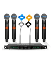 5 Core Wireless Microphone System 4 Channel Uhf 492F Range Portable Receiver w 4 Cordless Dynamic Mic