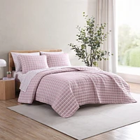 City Scene Woven Grid Microfiber Pink 2 Piece Quilt Set-Twin