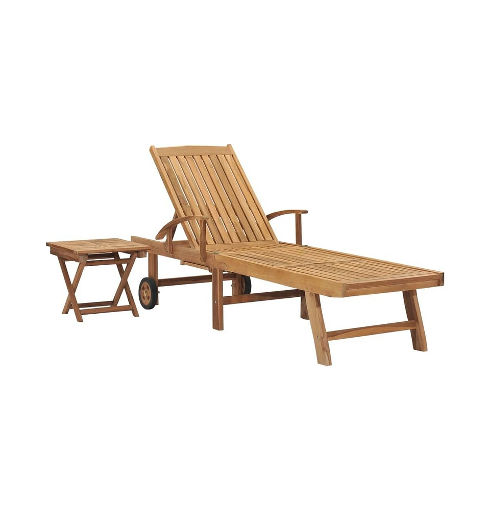 vidaXL Sun Lounger with Table Solid Teak Wood