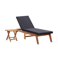 vidaXL Sun Lounger with Table Poly Rattan and Solid Acacia Wood