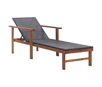 vidaXL Sun Lounger with Cushion Poly Rattan and Solid Acacia Wood Black