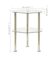 vidaXL 2-Tier Side Table Transparent 15"x15"x19.7" Tempered Glass