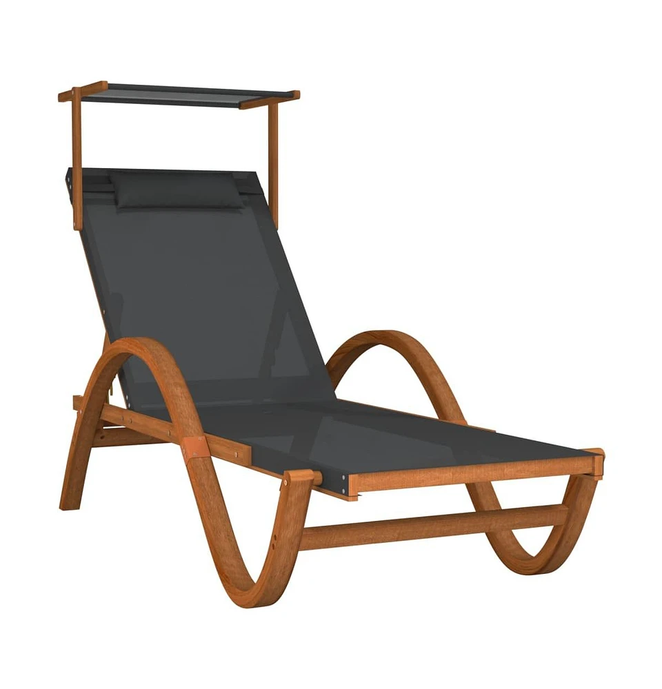 vidaXL Sun Lounger with Canopy Textilene and Solid Wood Poplar