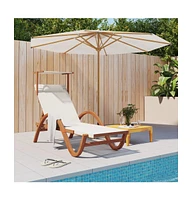 vidaXL Sun Lounger with Canopy White Textilene and Solid Wood Poplar