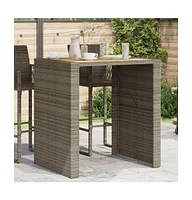 vidaXL Patio Bar Table with Acacia Wood Top Gray 41.3"x31.5"x43.3" Poly Rattan