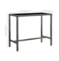 vidaXL Patio Bar Table Gray 51.2"x23.6"x43.3" Poly Rattan and Glass