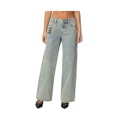 Edikted Women's 16 Vintage Acid Wash Jeans - Blue